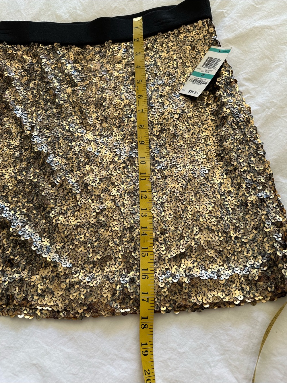 INC International Concepts NWT Gold Sequin Mini Skirt, size 16 - Picture 6 of 12
